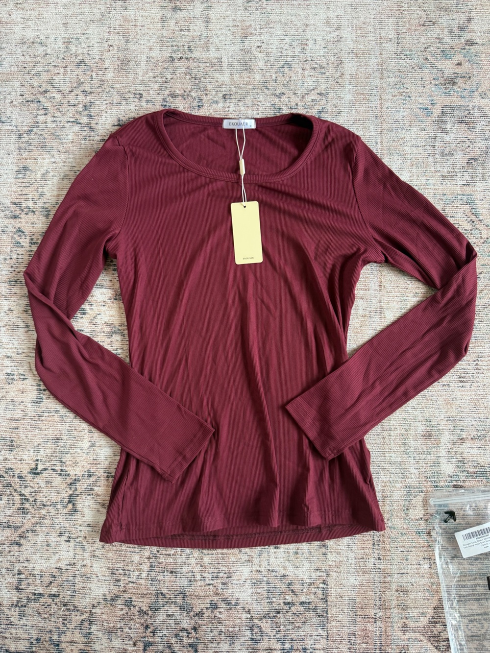 Scoop Neck Long-Sleeve Tee in Burgundy by Ekouaer